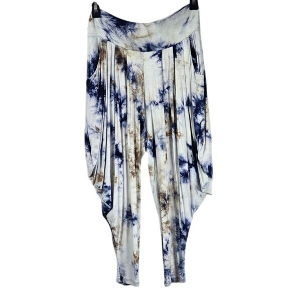 Kooniez Limited Edition Harem Pants Sz L Kaleidoscope Navy Yoga Lounge Pull On - Picture 1 of 10